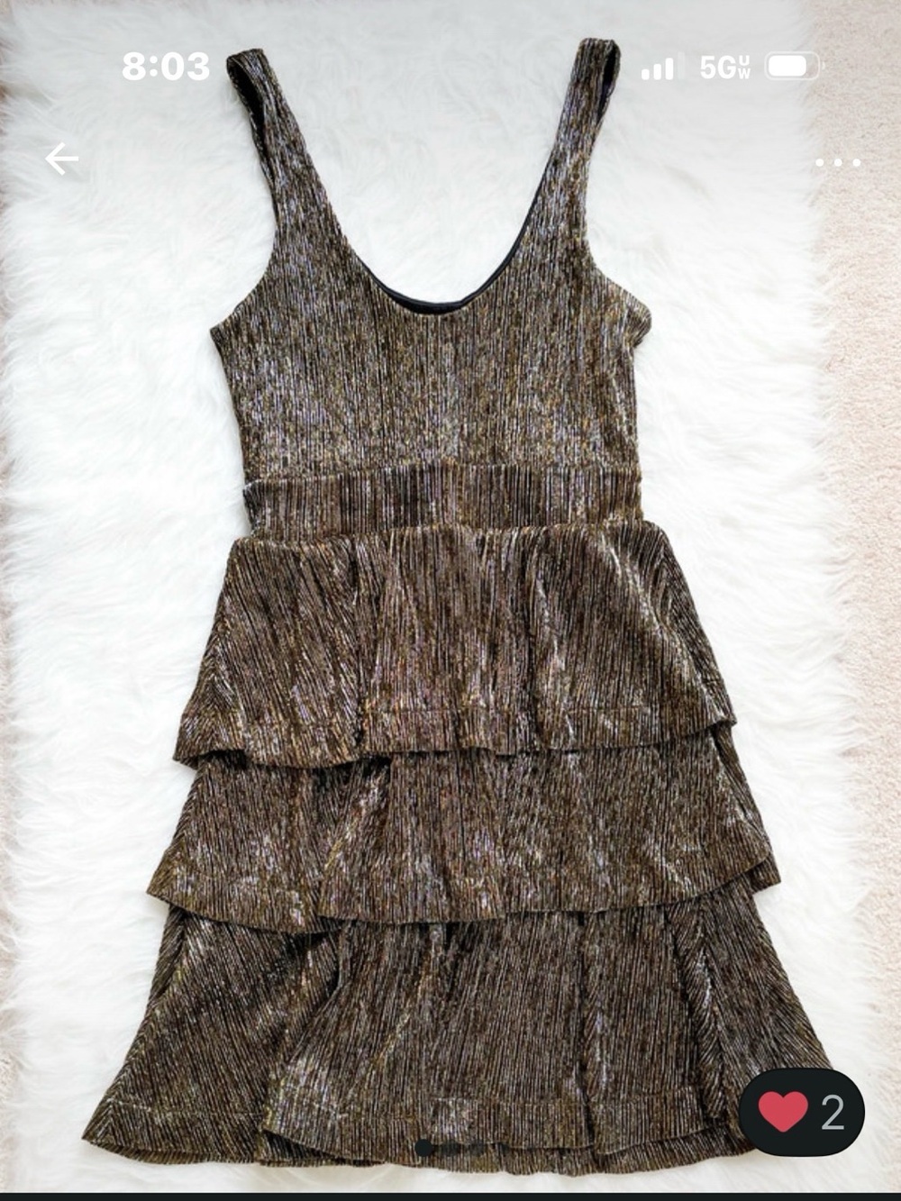 H&M Metallic Gold Tiered Mini Dress